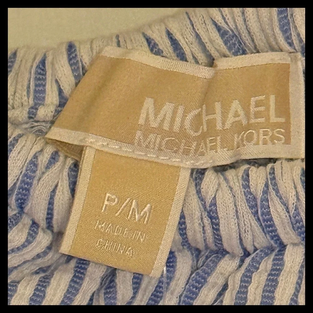 NWT Michael Kors Off Shoulder‎ Striped Ruffle Dress Crew Blue P/M MSRP $140